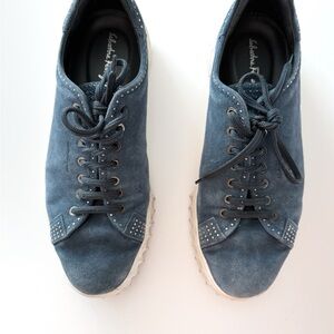 Blue Ferragamo Men’s Leather Sneakers